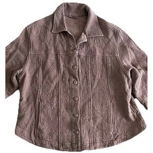 Tianelo Brocade Button Shirt Jacket Brown Collar Large Lagenlook Bohemian